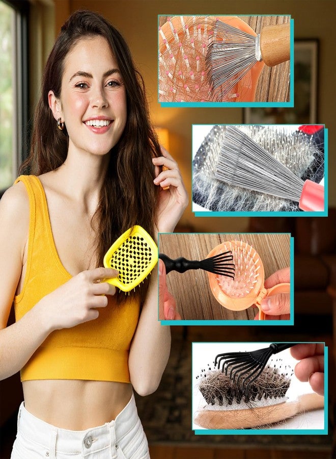 WJIAAA Hair Brush Cleaner Tool Set, 4 Pcs Hairbrush Cleaner with Rake Design Metal Wire Comb Remover Mini Instrument Hairstylist Essentials Wooden Handle for Home Salon Removing Hairs Dust Dirt Lint - Image 3